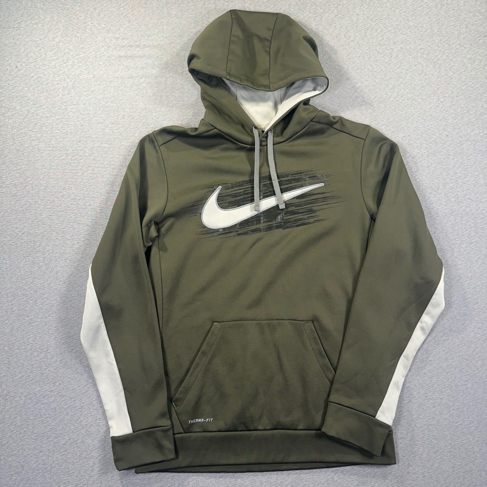 Nike Hoodie Mens S Military Green Therma Fit Pullover Sweatshirt Forest Swoosh